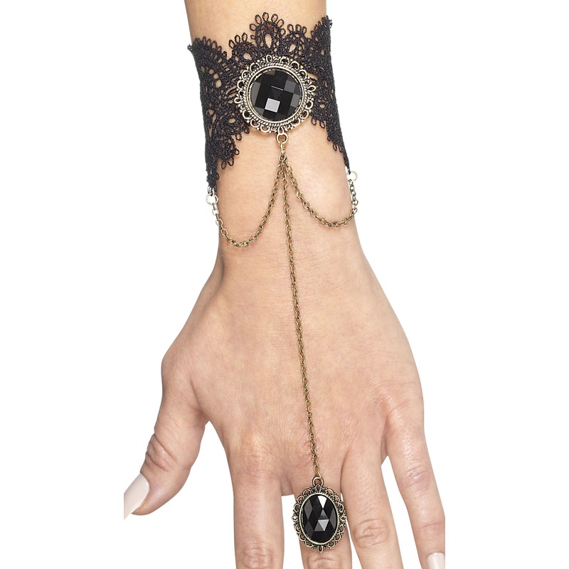 Black lace bracelet with ring