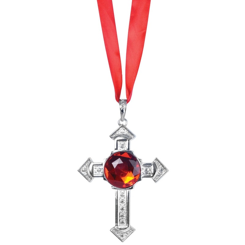 Cross necklace with red gemstone