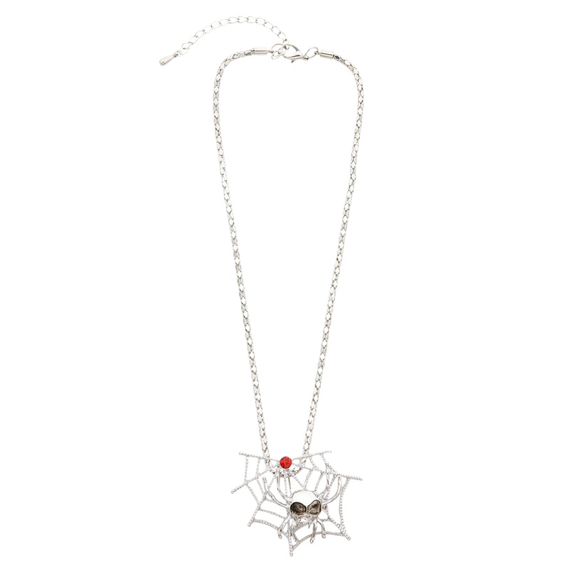 Necklace with spider web and gem stone