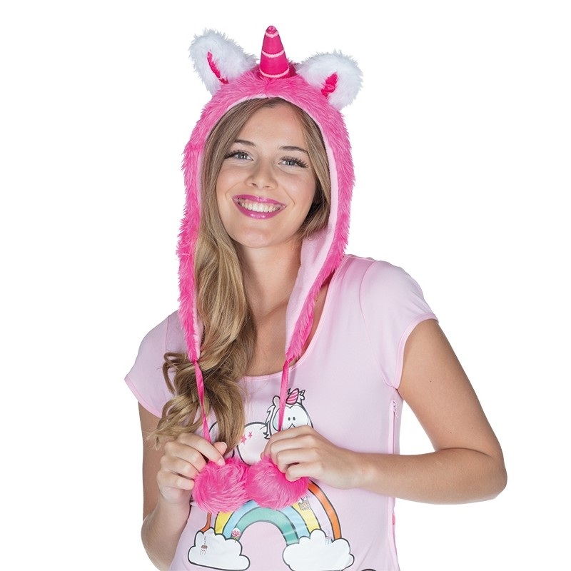 Plushy cute unicorn hat in pink-pink