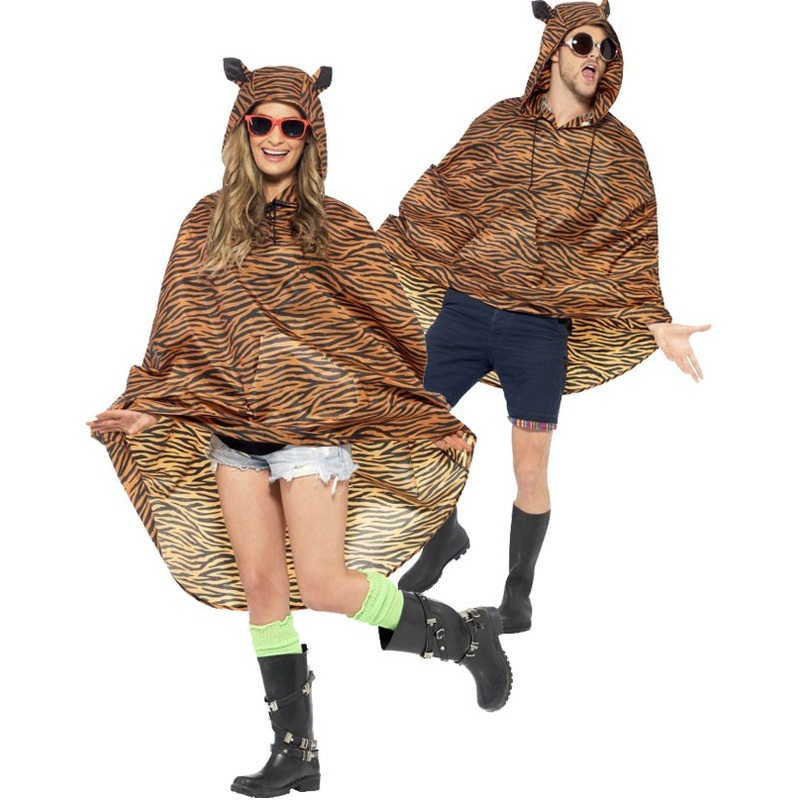 Tiger print rain poncho unisex