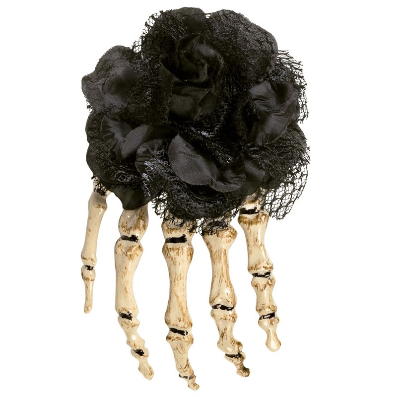 Hair clip Skeleton Hand Black Rose