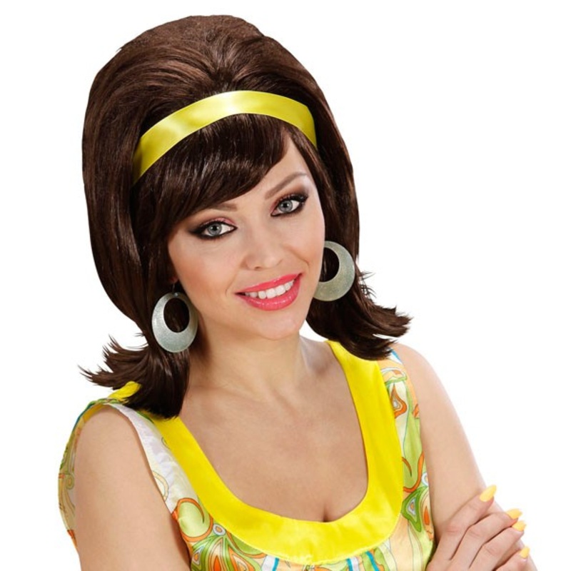 Brown 60s ladies wig Stella with hair band