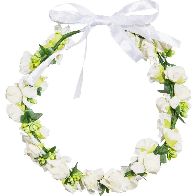 Floral hair wreath with a white bow