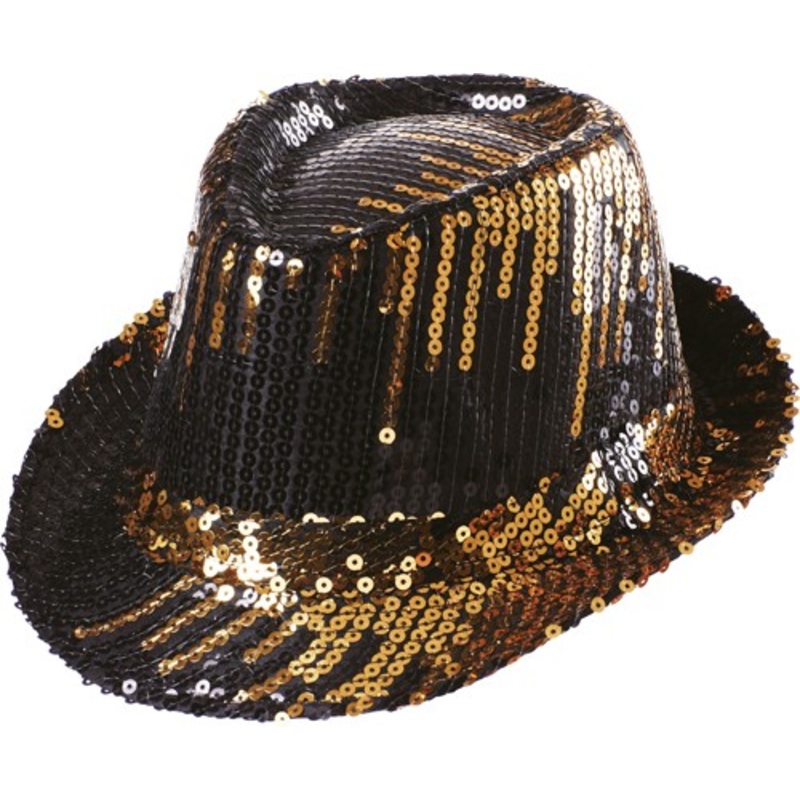 Gold and black sequin fedora hat