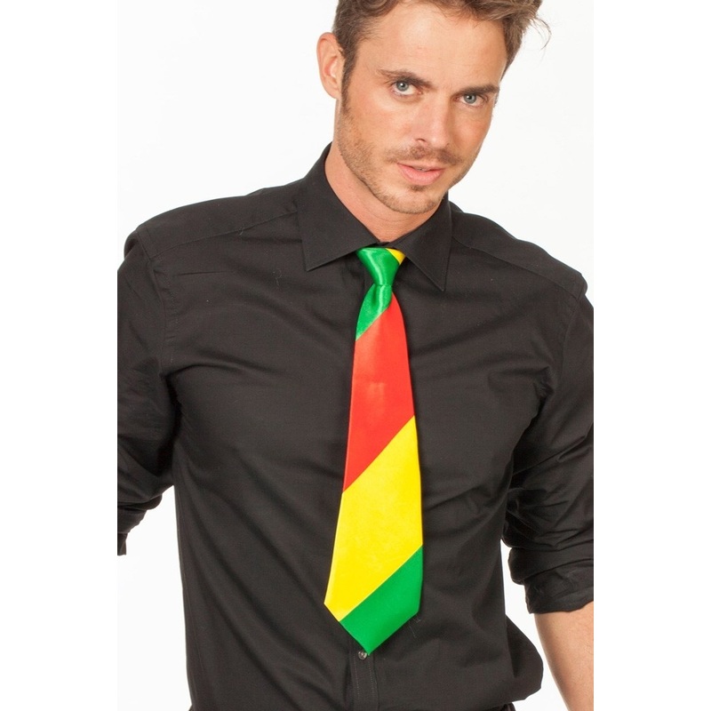 Green-yellow-red striped tie