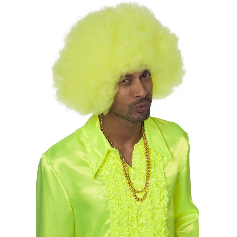 Neon yellow Afro party wig