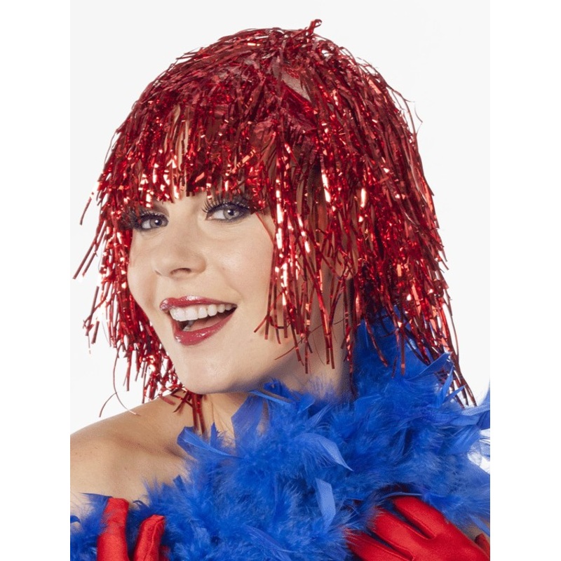 Red tinsel lady wig