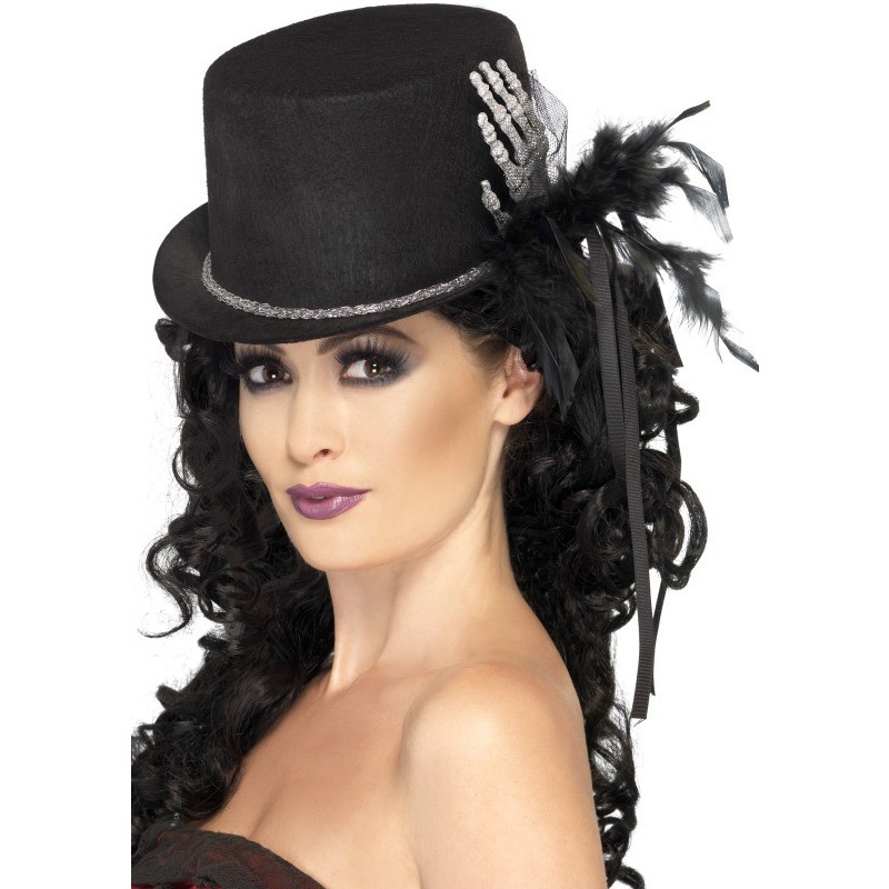 Women's black hat with skeleton hand