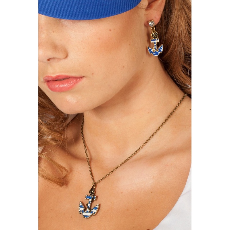 Blue white anchor earrings