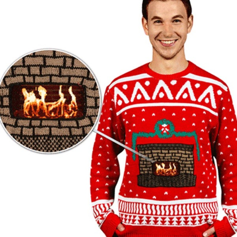 Christmas sweater with a blazing fireplace S
