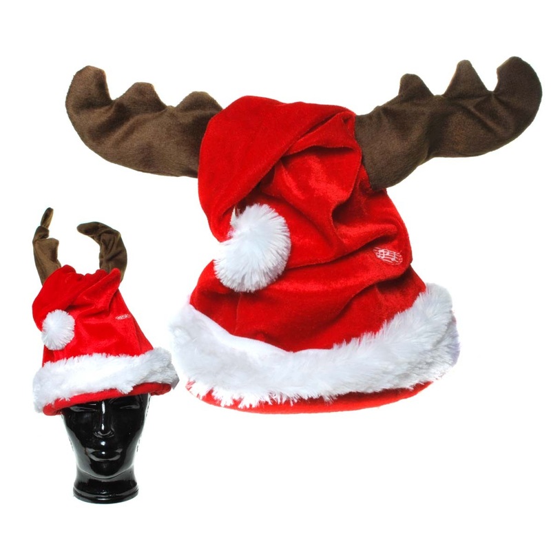 Elk Christmas hat with music and movement 30 x 28cm