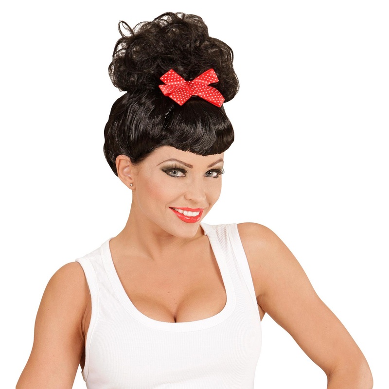Rockabilly wig black with bow