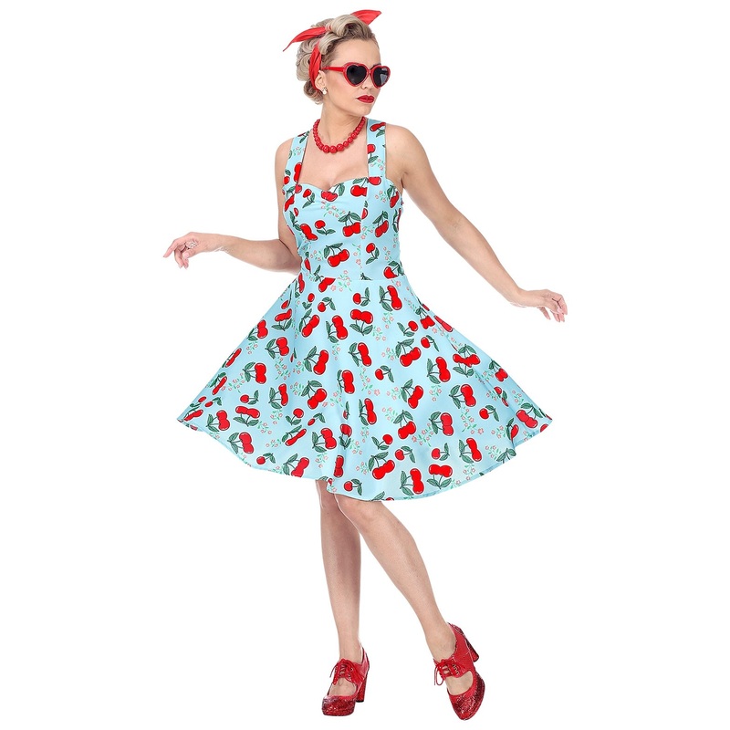 50s dress Cherries blue S