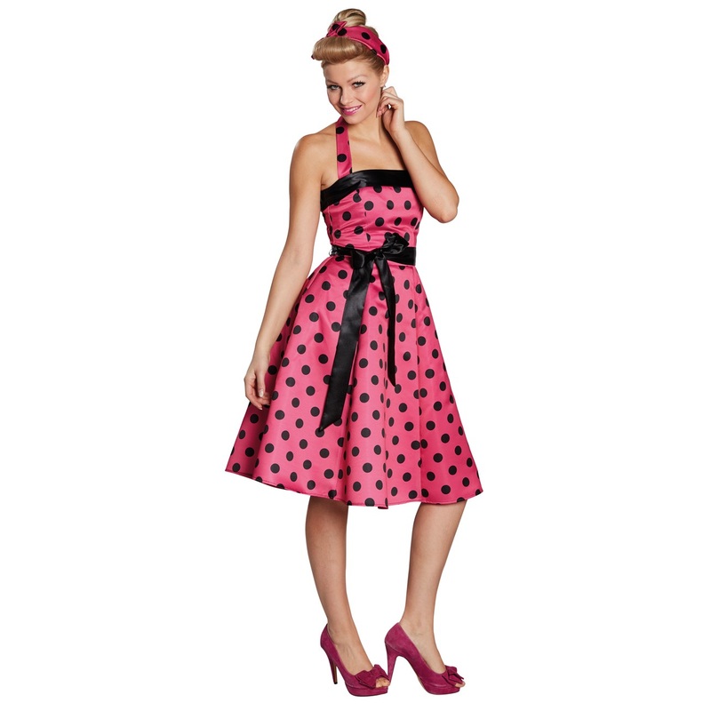 Pink dotted women's dress 34