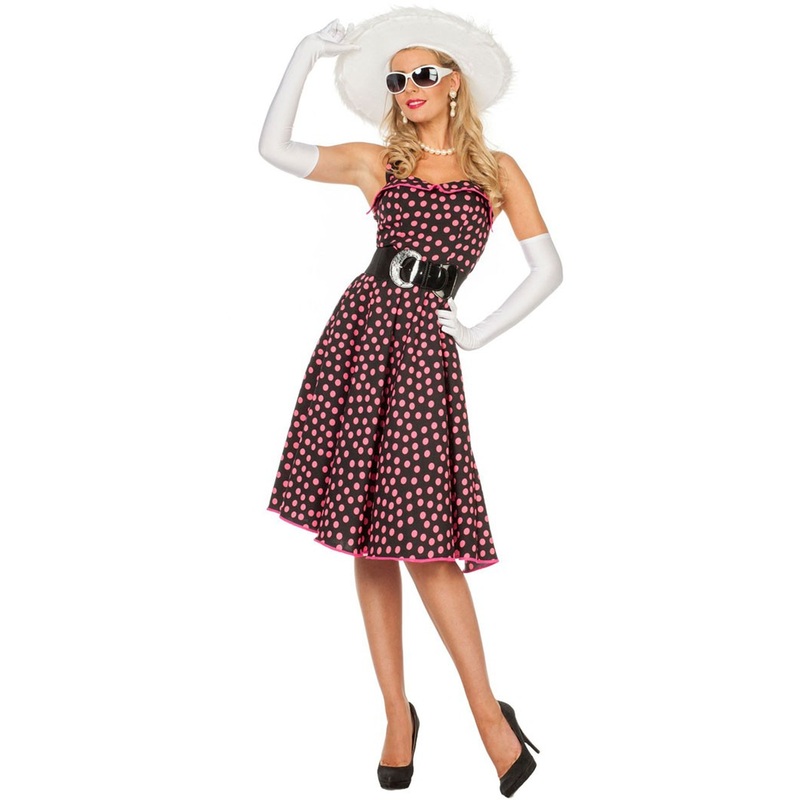 Polka dots dress pink black costume for women 34