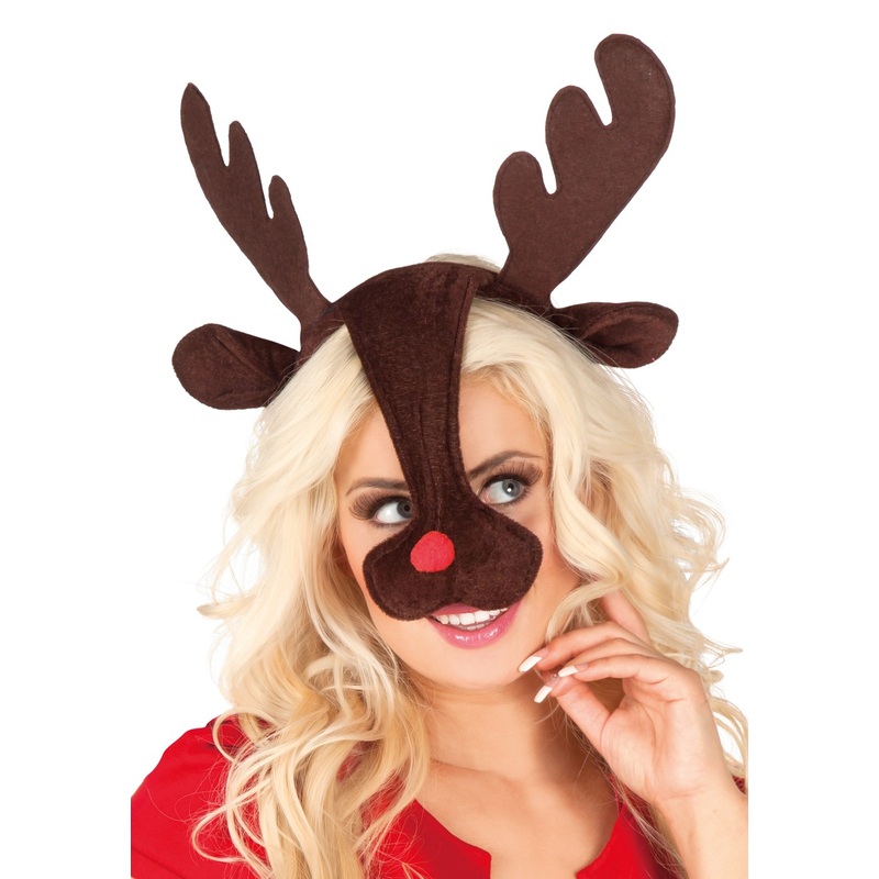 Reindeer headband with antlers and nose