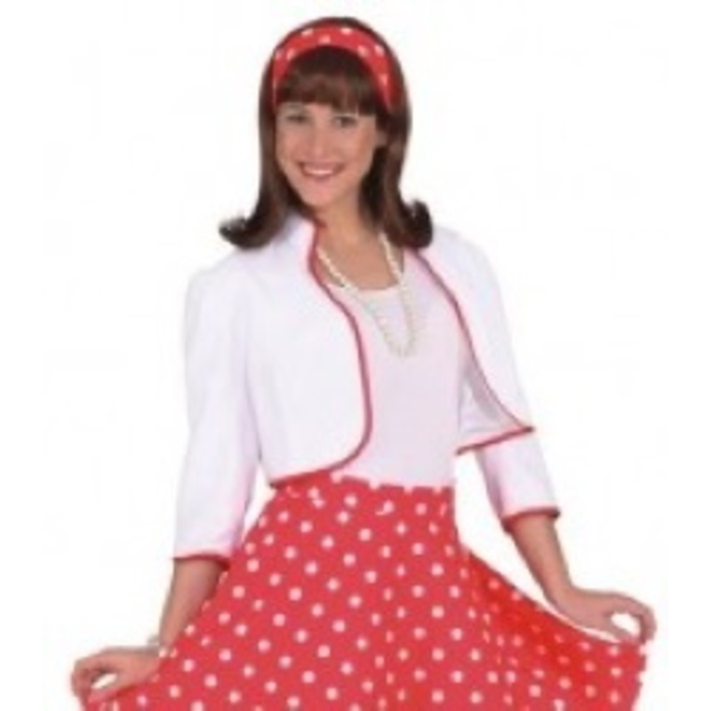Small white women's bolero with a red hem 34-36