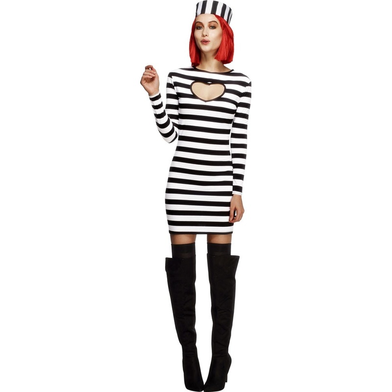 Striped inmate costume with heart motif S