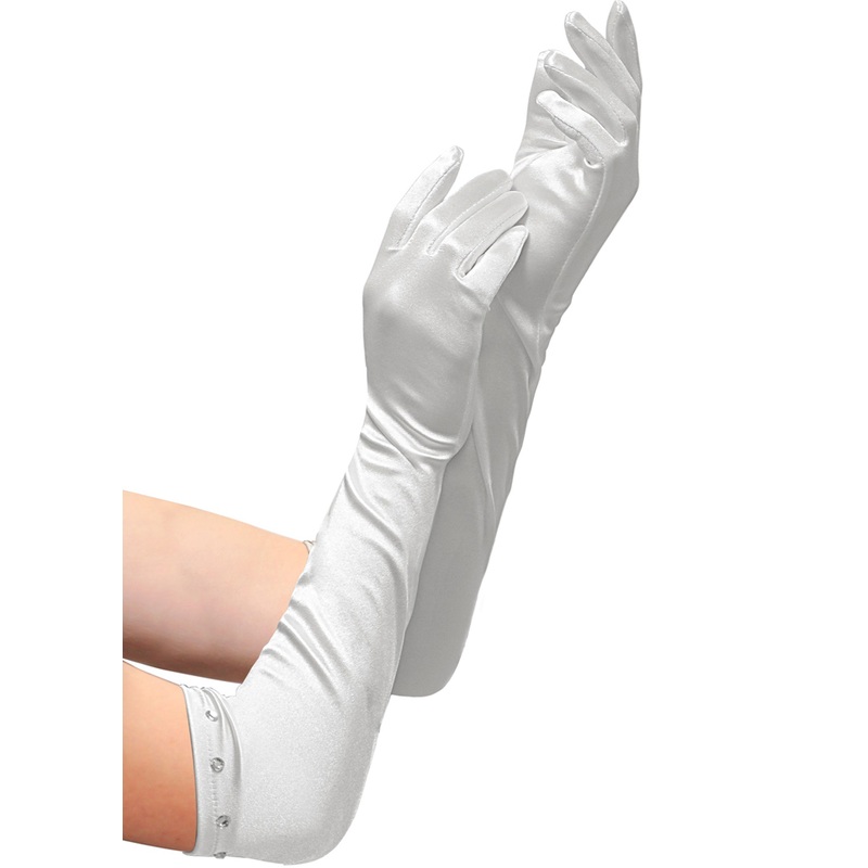 White glamor party gloves for children 41cm