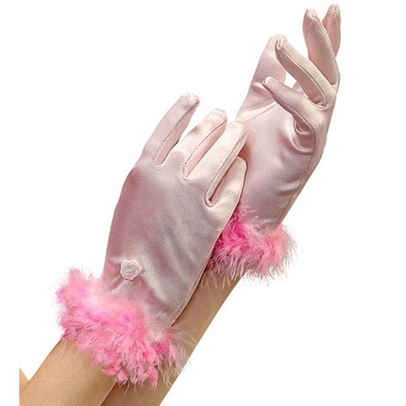 Gloves with feathers for girls pink