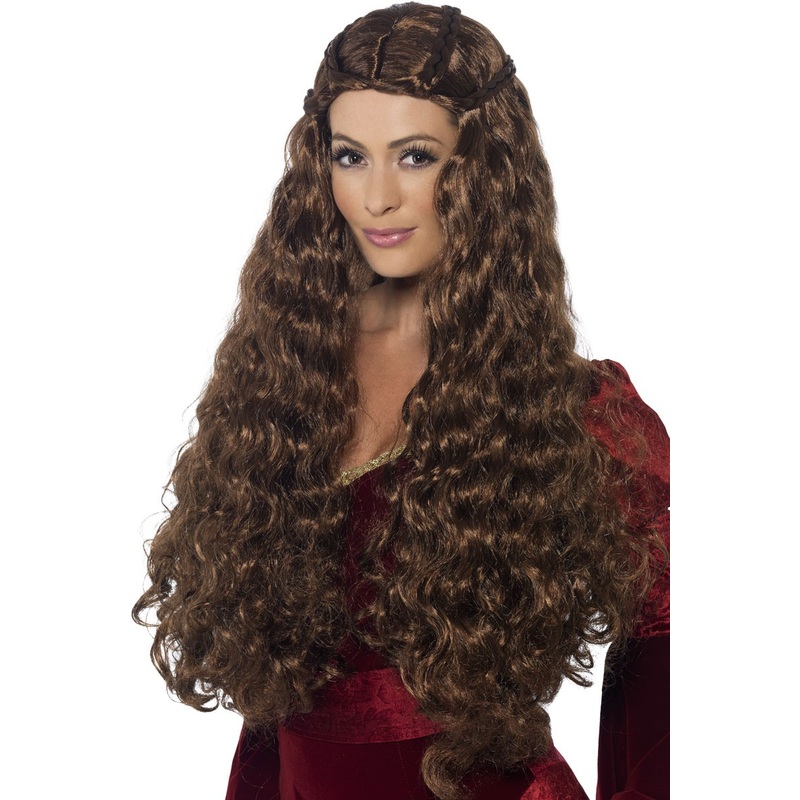 Medieval head of hair ladies wig brown