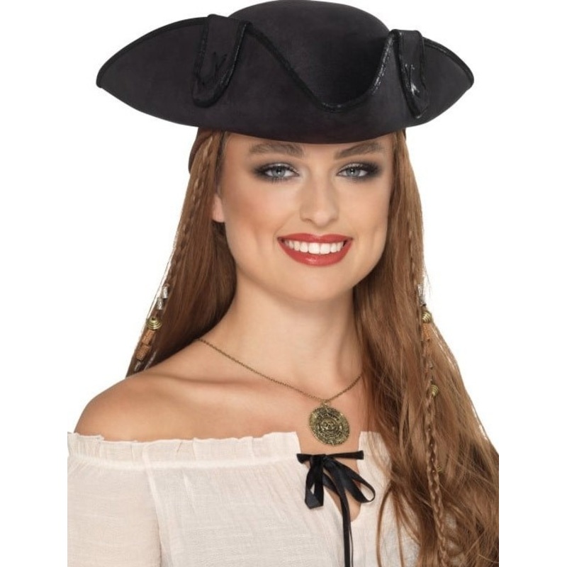 Black pirate tricorn hat for adults
