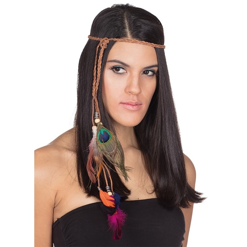 Braided Indian headband with feathers