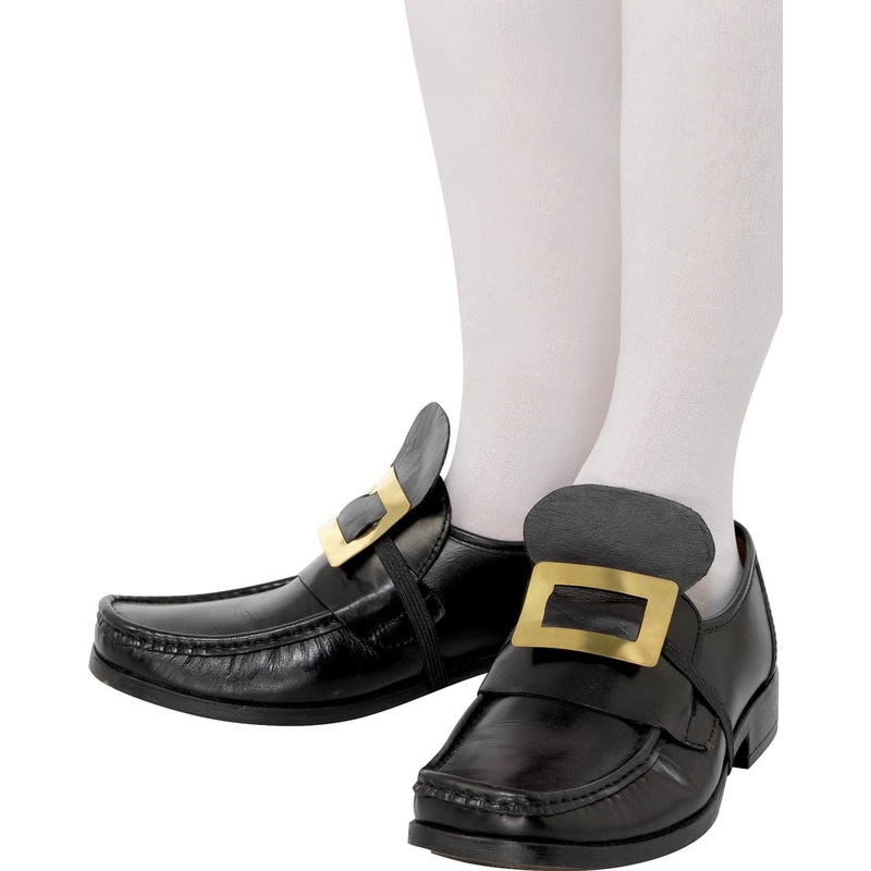 Gold-colored metal shoe buckles