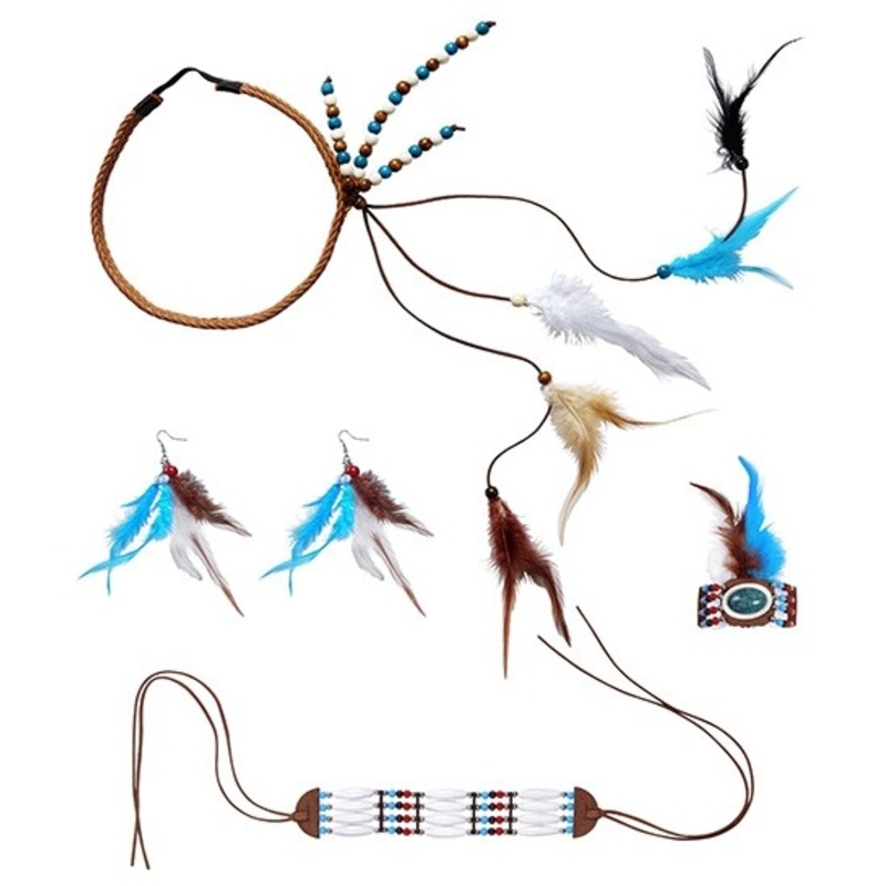 Indian feather jewelry set 5 pieces