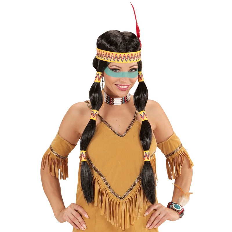 Indian woman wig with braids and headband