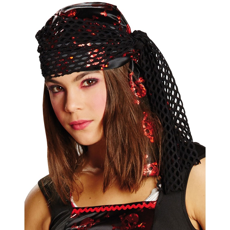 Skull pirate headscarf red metallic black