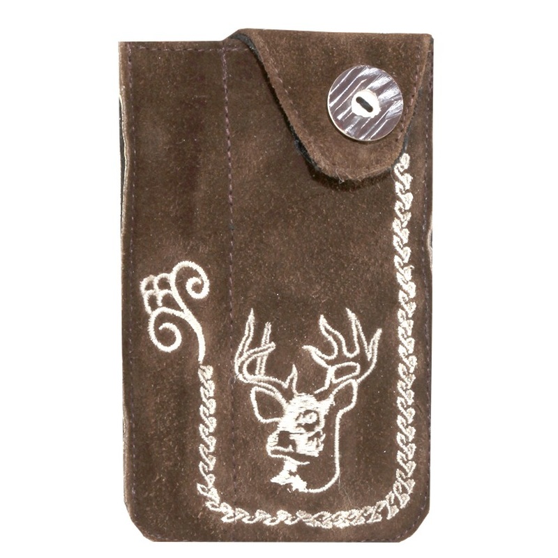 Bavarian mobile phone case made of real leather 16 x 10cm