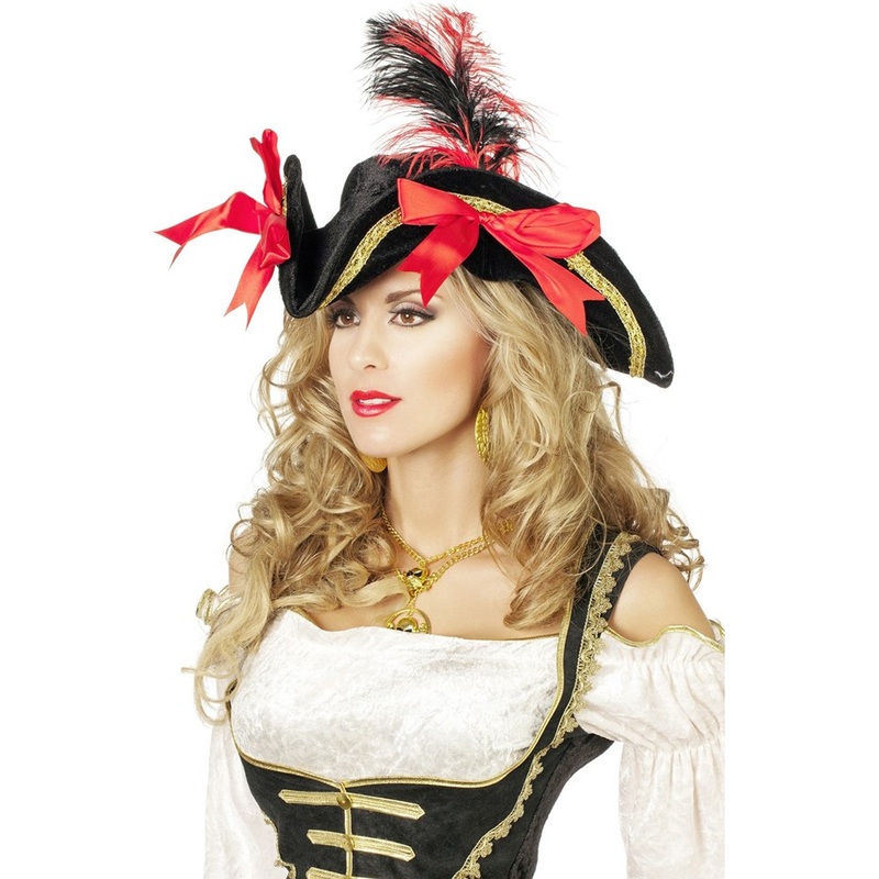 Deluxe three-cornered pirate hat with feather