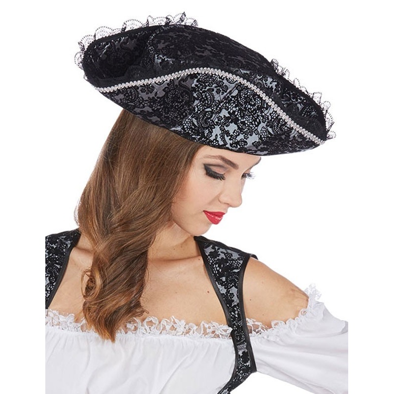 Elegant tricorn hat with lace