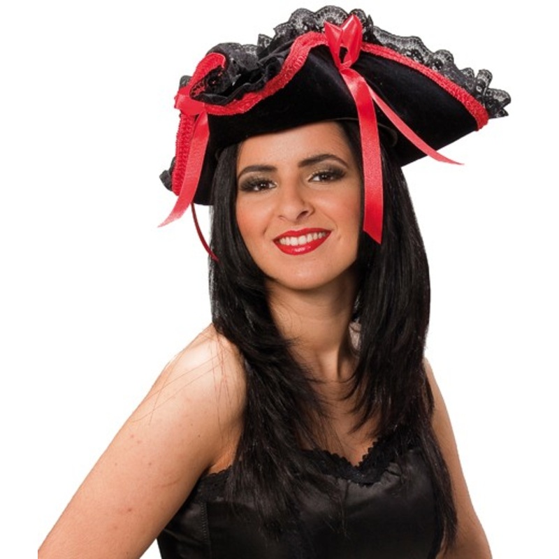 Pirate hat with lace black-red