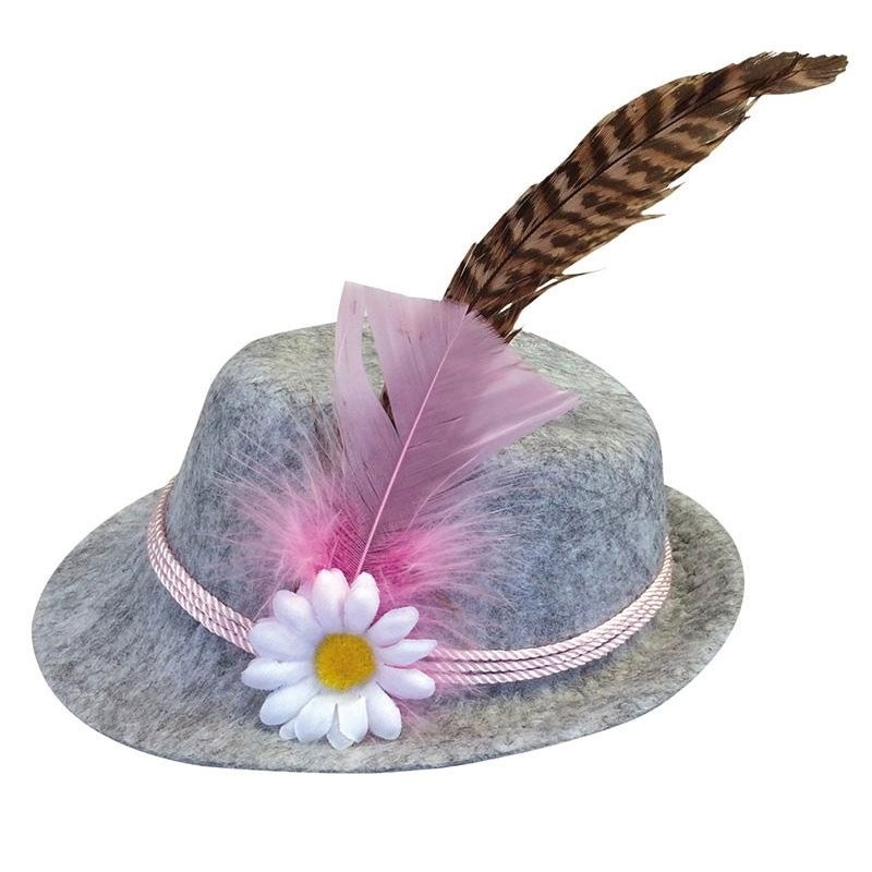 Suse mini traditional hat on headband in gray and pink