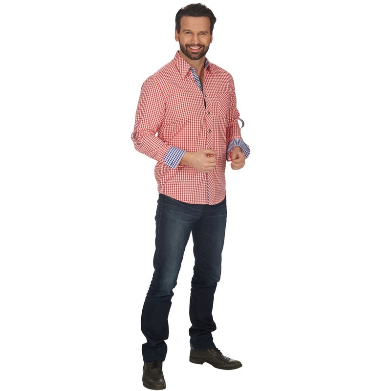 Checkered traditional shirt red and white 48