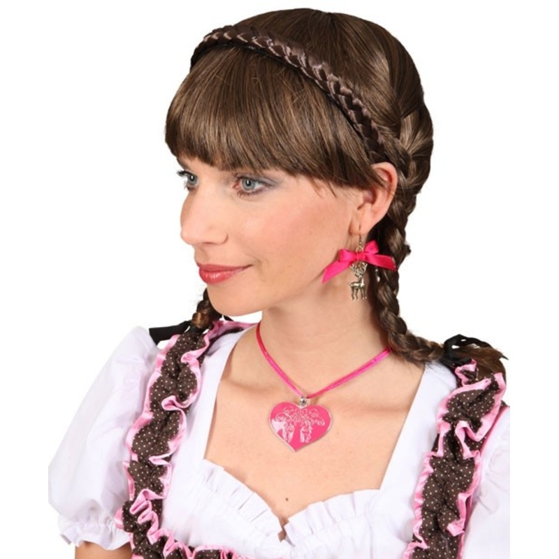 Pink-colored traditional costume heart chain