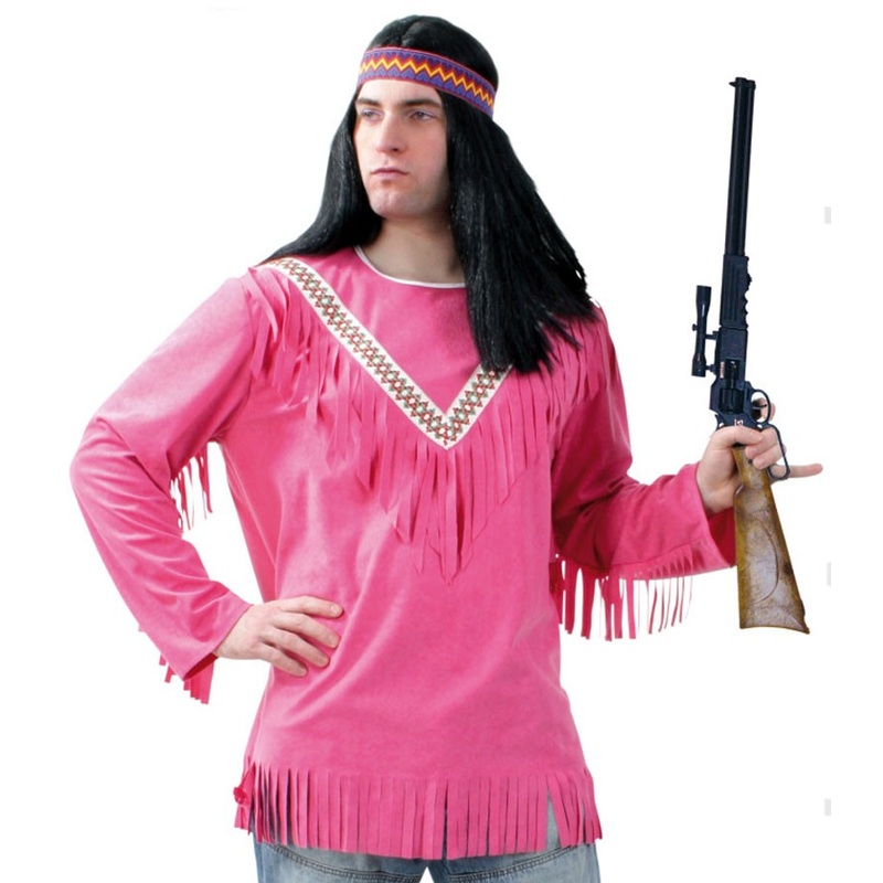 Pink fringed Indian mens costume L