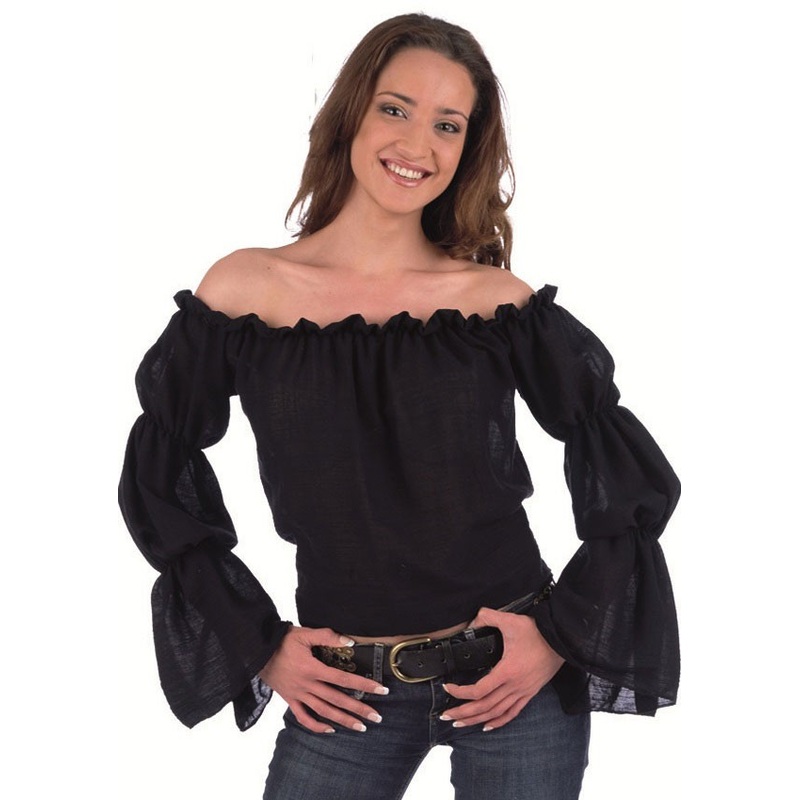 Black Carmen blouse with puff sleeves for women S