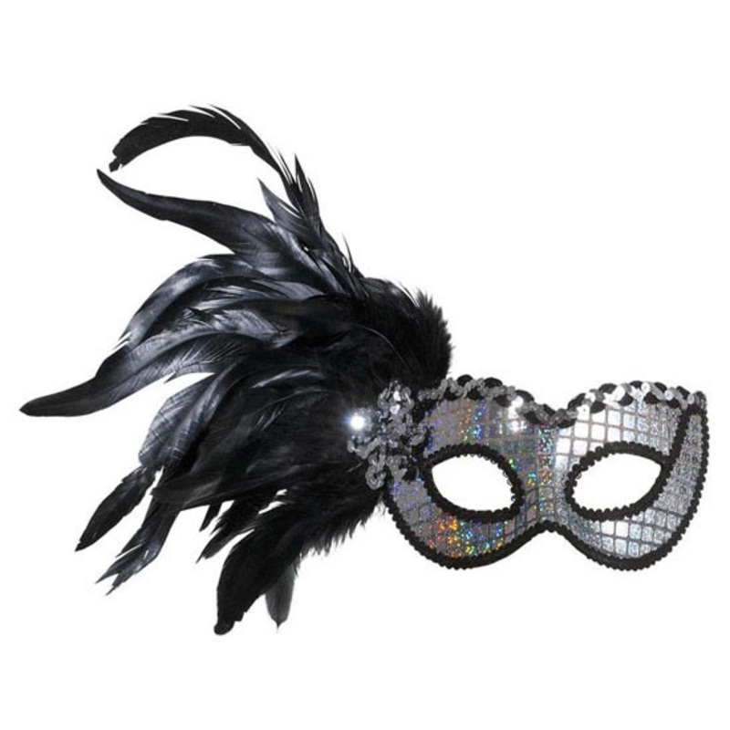 Glittering eye mask with feathers