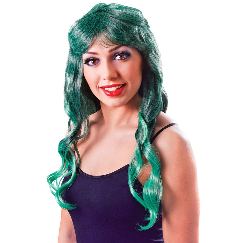 Green glamor long hair wig