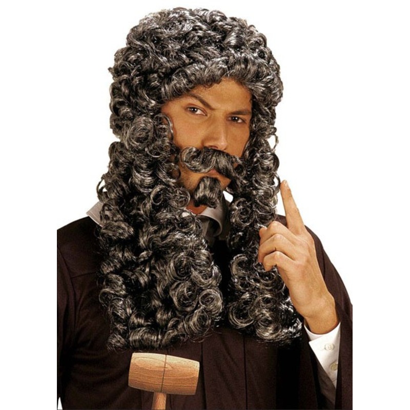 Baroque judge men's wig with beard