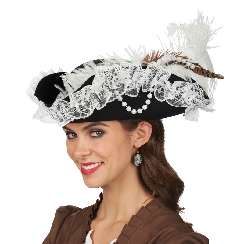 Black and white retro tricorn hat for women