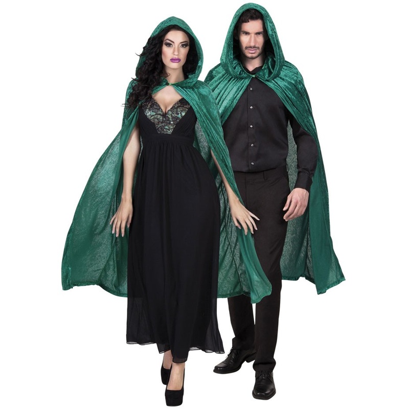 Elegant cape with hood in green 170cm