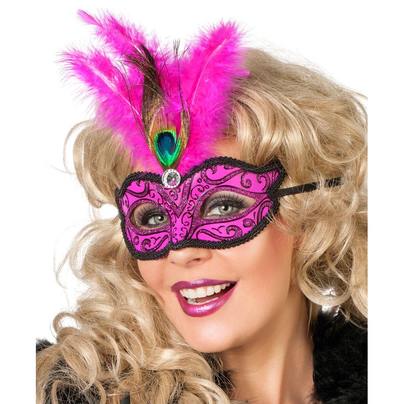 Elegant flourish feather mask pink