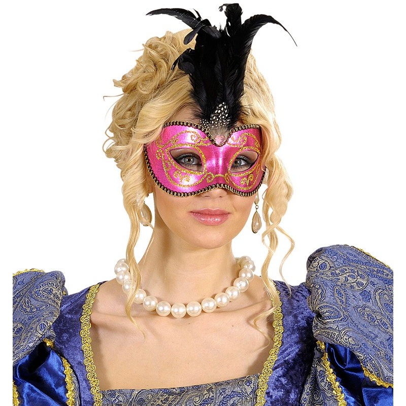 Elegant pink eye mask with feathers