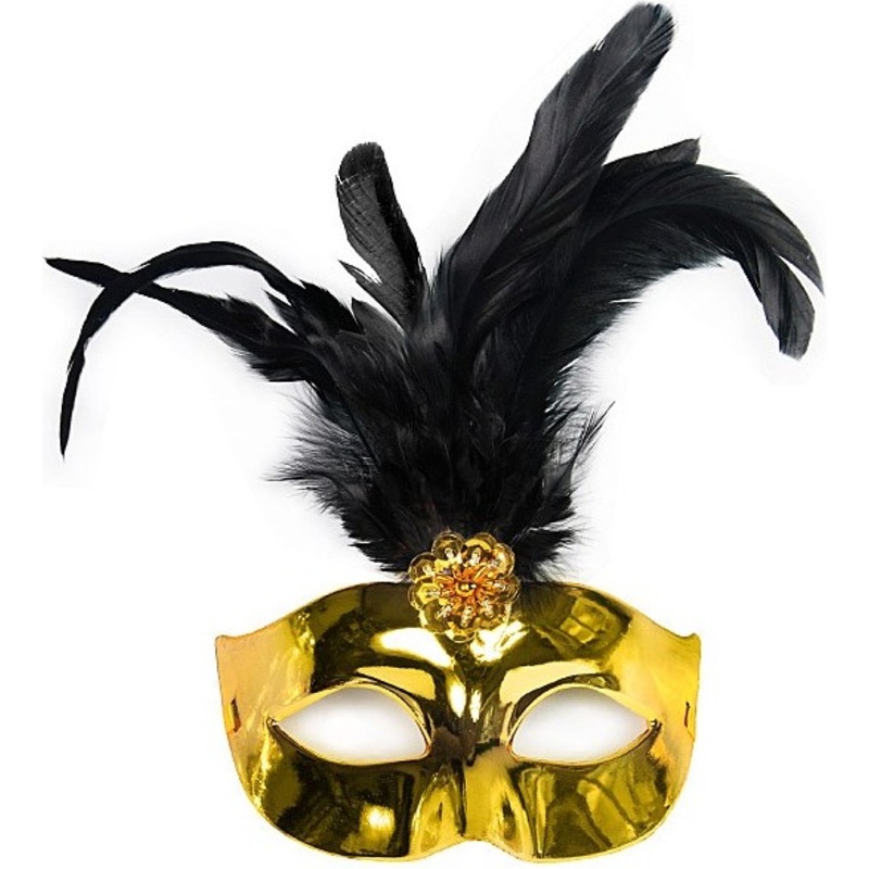 Golden carnival mask with feather