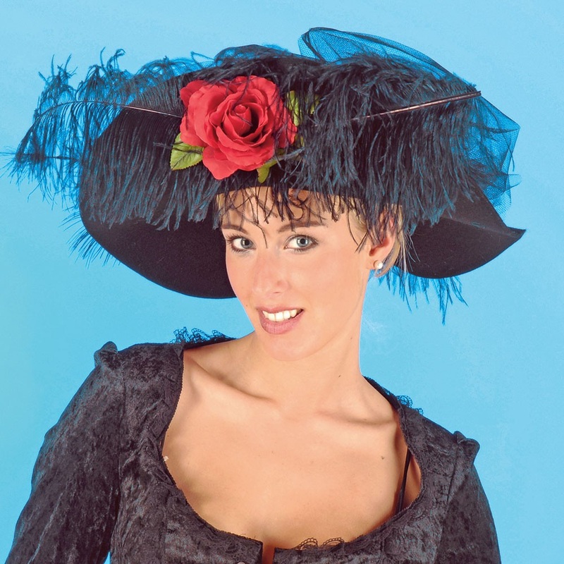 Pompous ladies hat with feathers and rose